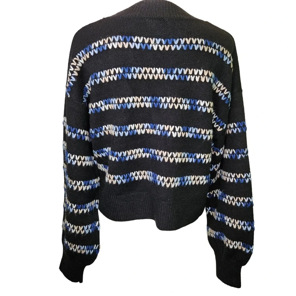 Bobeau Womens Black Striped V-Stitch Knit Sweater Blue White‎ MM5M75 Size M
